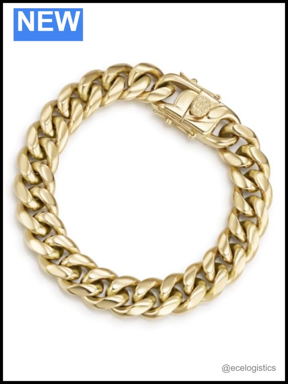 14K Gold Plated Cuban Link Bracelet 10MM Stainless Steel Chain Unisex